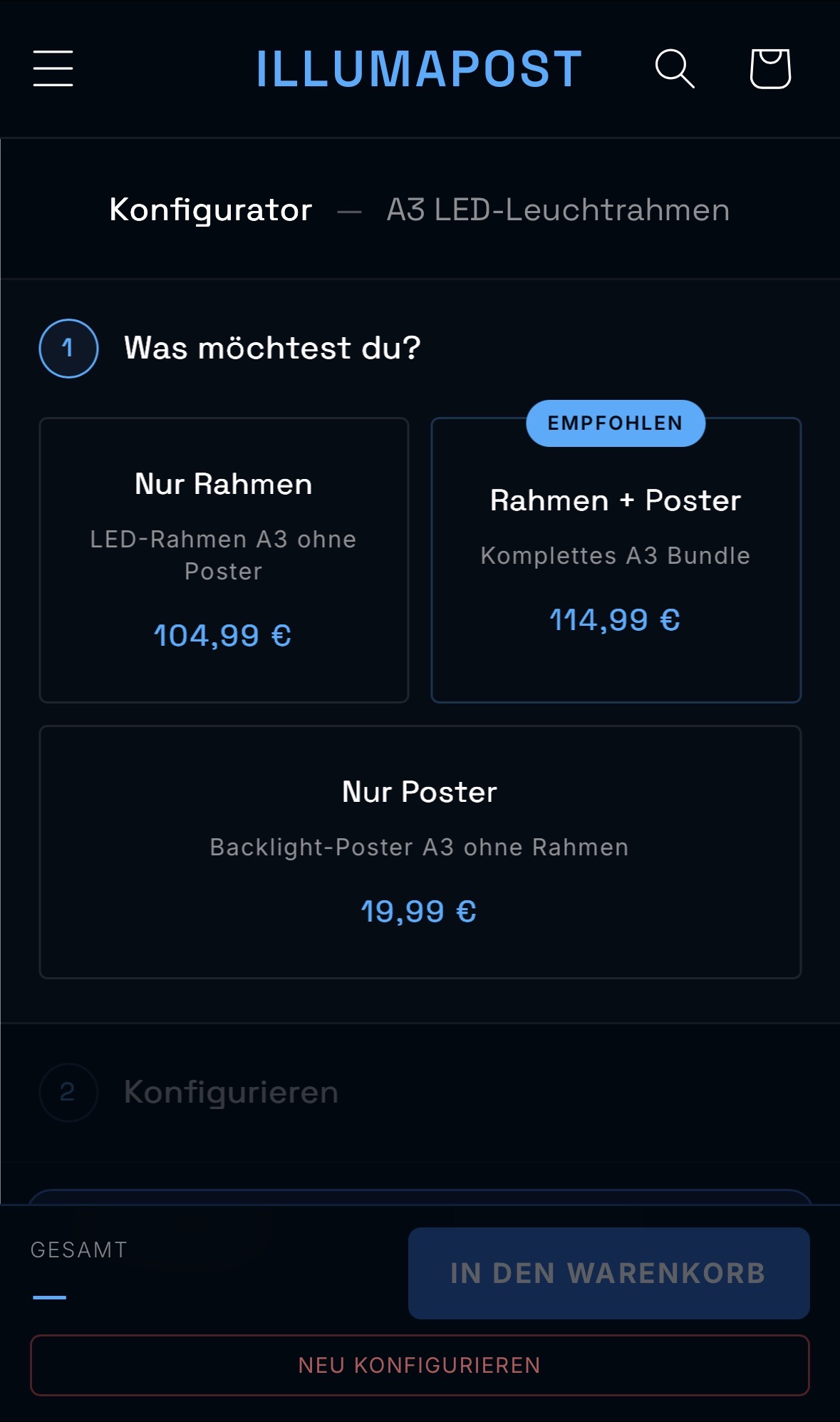 Screenshot von IllumaPost Onlineshop